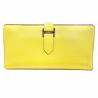 Hermes Bearn Souffle Verso Veau Epsom Lime Terbatue Bicolor Silver Wallet
