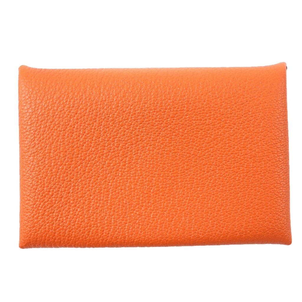 Hermes Calvi Chevre Business Card Holder Case Orange — view 3