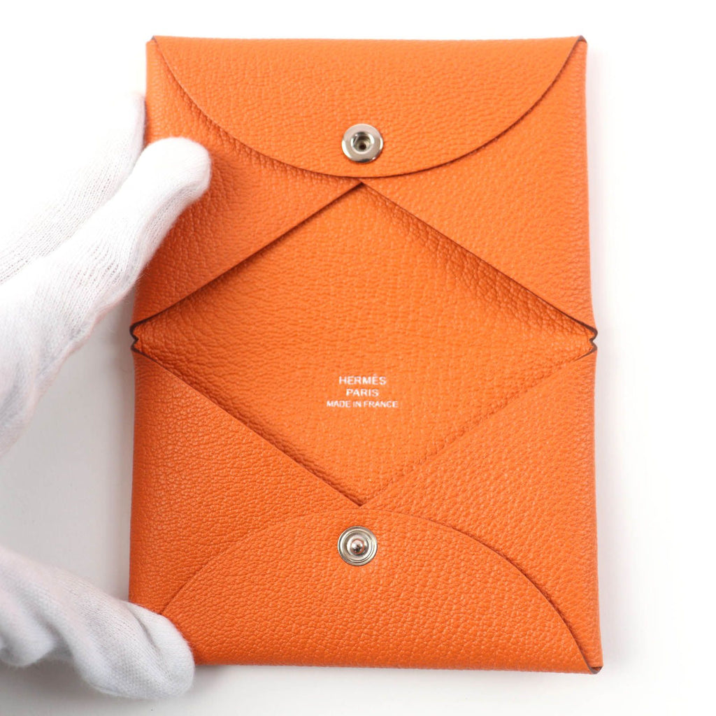 Hermes Calvi Chevre Business Card Holder Case Orange — view 6