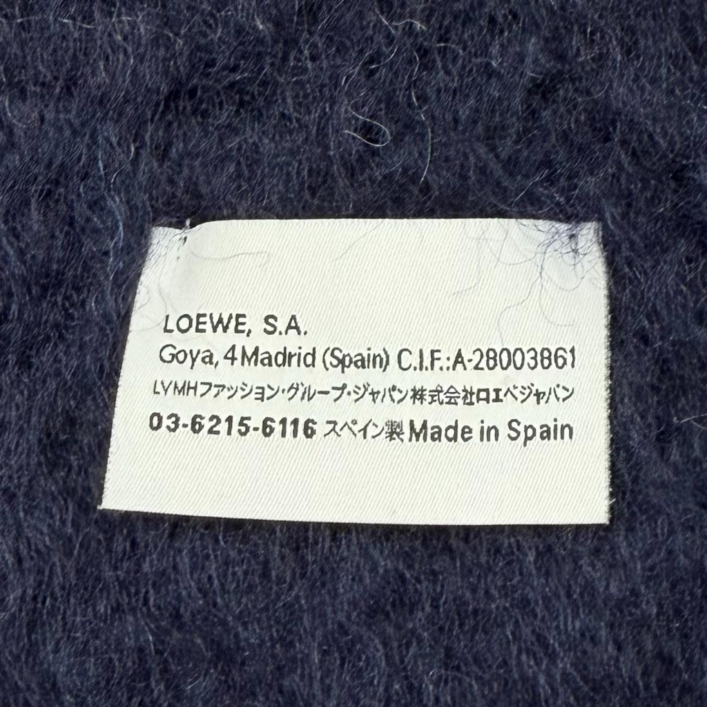 Loewe Mohair Wool Blend Leather Anagram Logo Patch Border Pattern Fringe Scarf — view 6