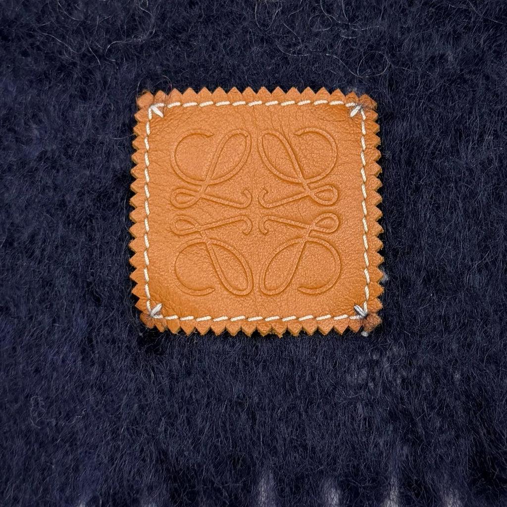 Loewe Mohair Wool Blend Leather Anagram Logo Patch Border Pattern Fringe Scarf — view 5