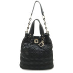 Dior Cannage Tote 2-Way Chain Shoulder Bag Leather Black Silver