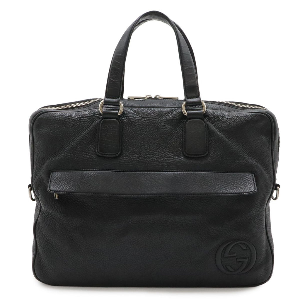 Gucci Interlocking Business Briefcase Documents Purse Leather Black Silver