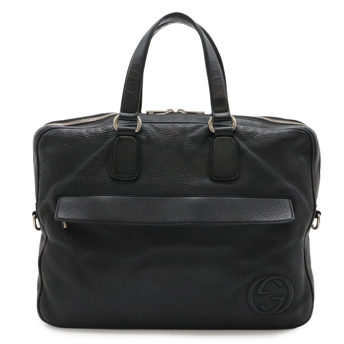 Gucci Interlocking Business Briefcase Documents Purse Leather Black Silver