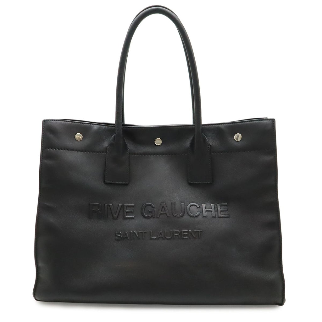 Saint Laurent Paris YSL Yves Rive Gauche Tote Shoulder Bag Leather Black