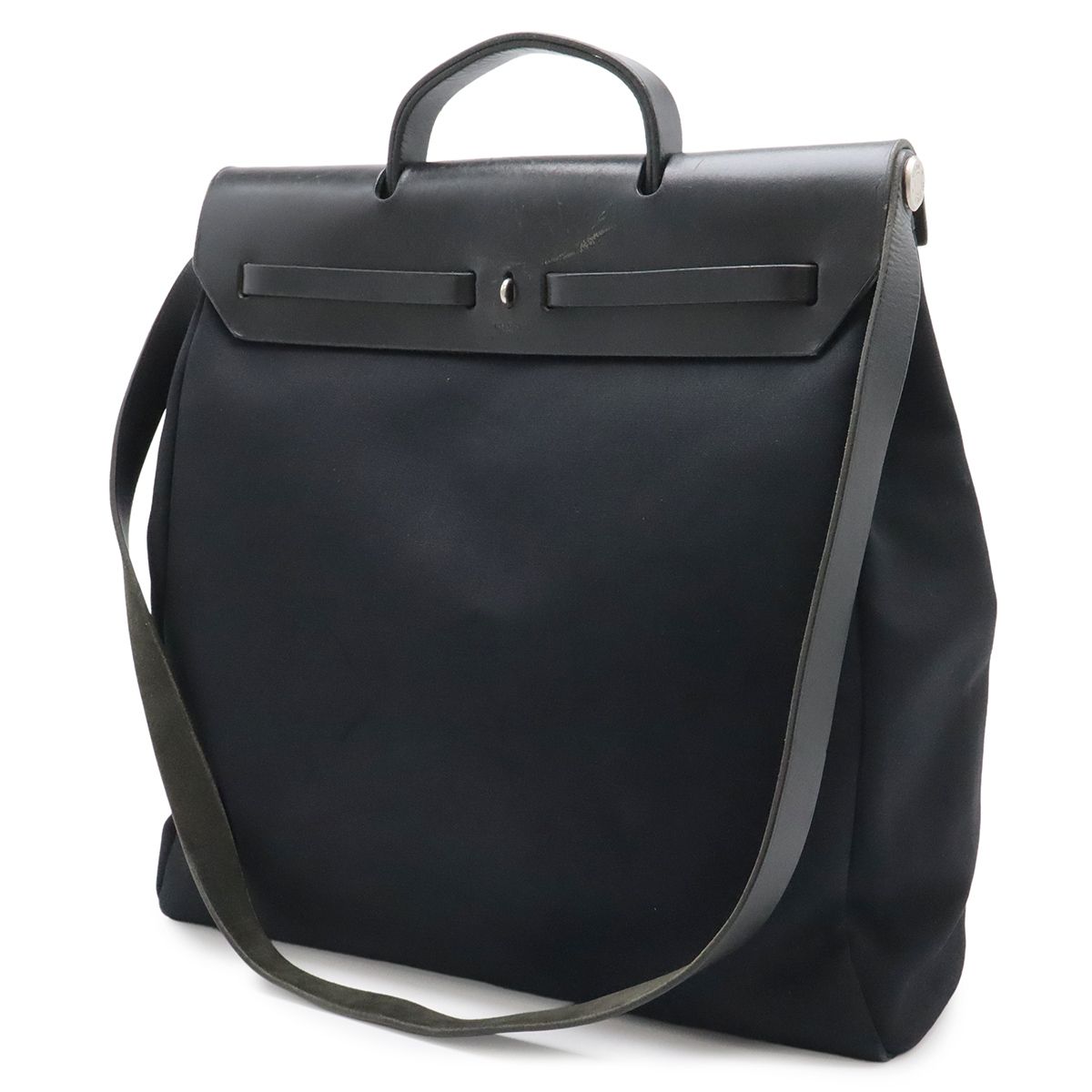 Hermes Herbag MM 2-Way Shoulder Bag Toile Officier Canvas Black — view 2