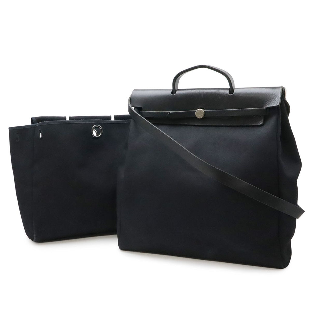 Hermes Herbag MM 2-Way Shoulder Bag Toile Officier Canvas Black