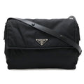 Prada Re-Nylon Triangle Padded Shoulder Bag Crossbody Leather Nero Black
