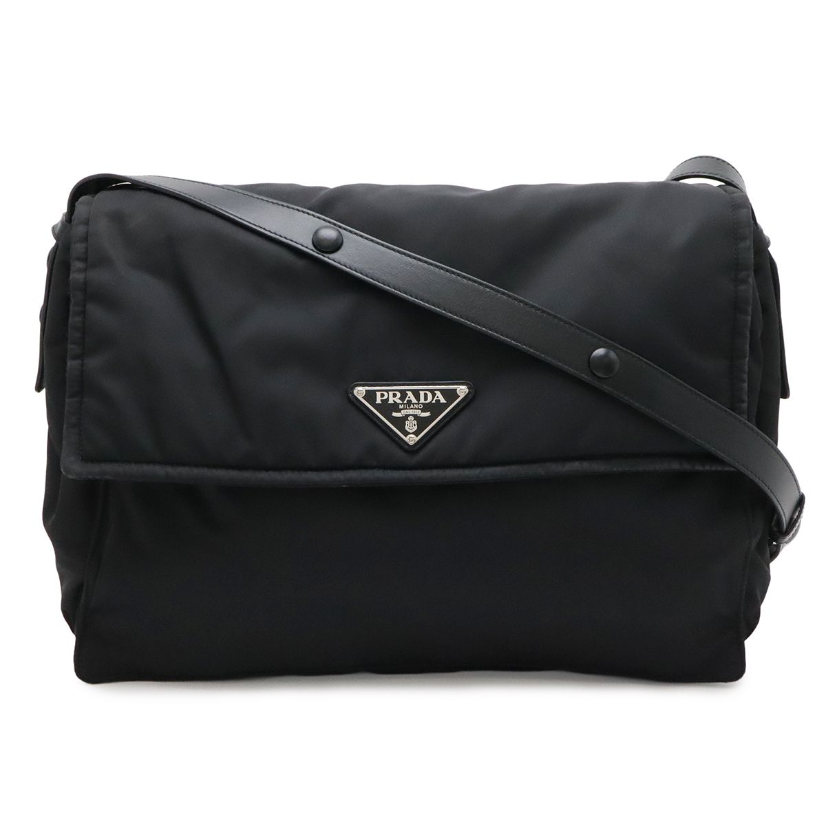 Prada Re-Nylon Triangle Padded Shoulder Bag Crossbody Leather Nero Black