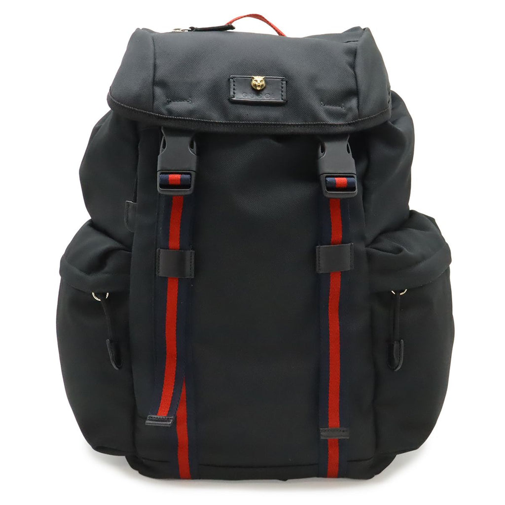 Gucci Techno Canvas Web Line Sherry Cat Head Backpack Leather Black