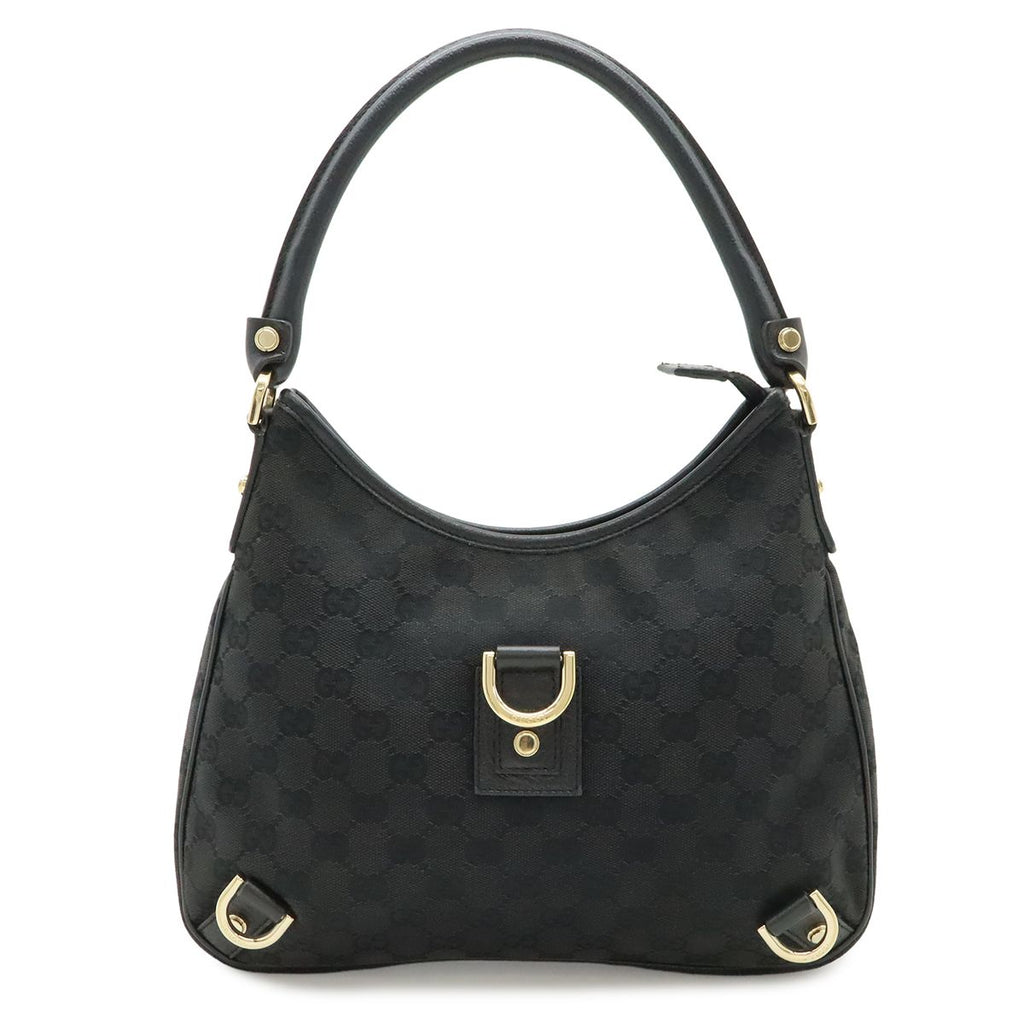 Gucci Abbey GG Canvas Shoulder Bag Leather Black Gold