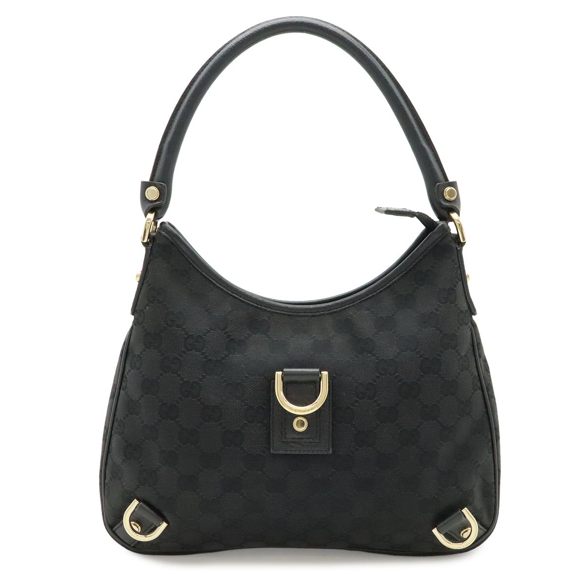 Gucci Abbey GG Canvas Shoulder Bag Leather Black Gold