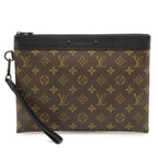 Louis Vuitton Monogram Macassar Pochette to Go Clutch Case Brown Black