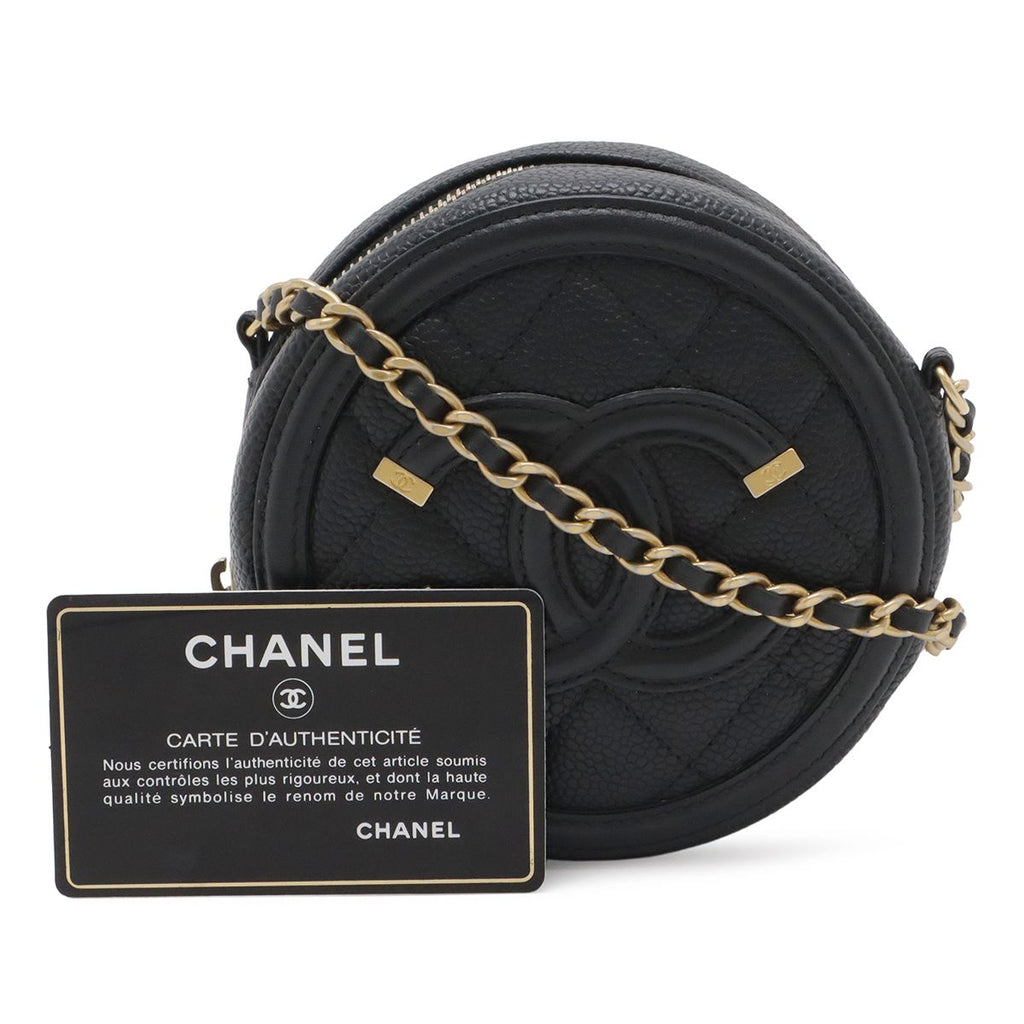 Chanel CC Filigree CC Logo Round Chain Shoulder Bag Pochette Caviar Leather — view 9