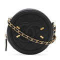 Chanel CC Filigree CC Logo Round Chain Shoulder Bag Pochette Caviar Leather