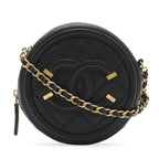 Chanel CC Filigree CC Logo Round Chain Shoulder Bag Pochette Caviar Leather