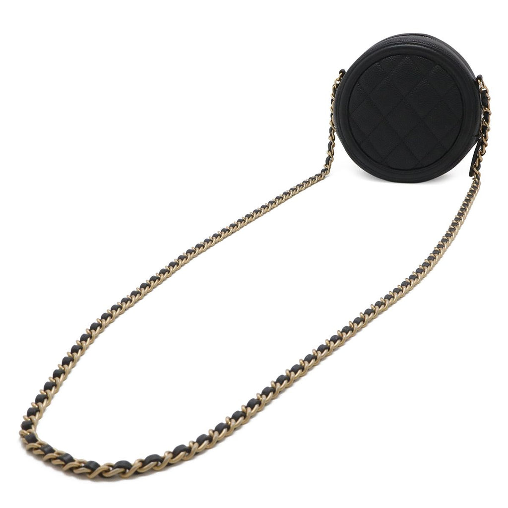 Chanel CC Filigree CC Logo Round Chain Shoulder Bag Pochette Caviar Leather — view 2