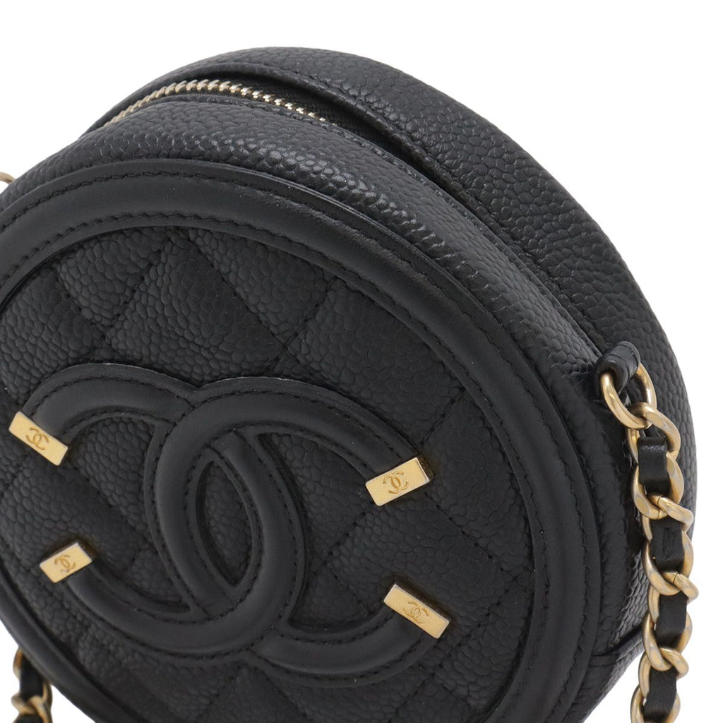 Chanel CC Filigree CC Logo Round Chain Shoulder Bag Pochette Caviar Leather — view 4