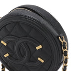Chanel CC Filigree CC Logo Round Chain Shoulder Bag Pochette Caviar Leather — view 4