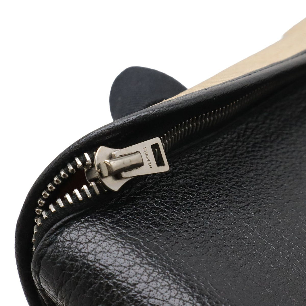 Hermes Sac Transpole Chien Dog Carrier Travel Bag Toile Ash Leather Beige Black — view 7