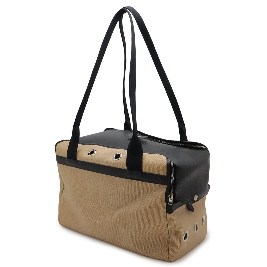 Hermes Sac Transpole Chien Dog Carrier Travel Bag Toile Ash Leather Beige Black — view 2