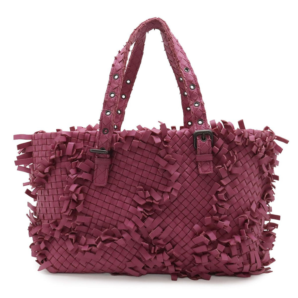 Bottega Veneta Intrecciato Fringe Tote Shoulder Bag Leather Purple Pink