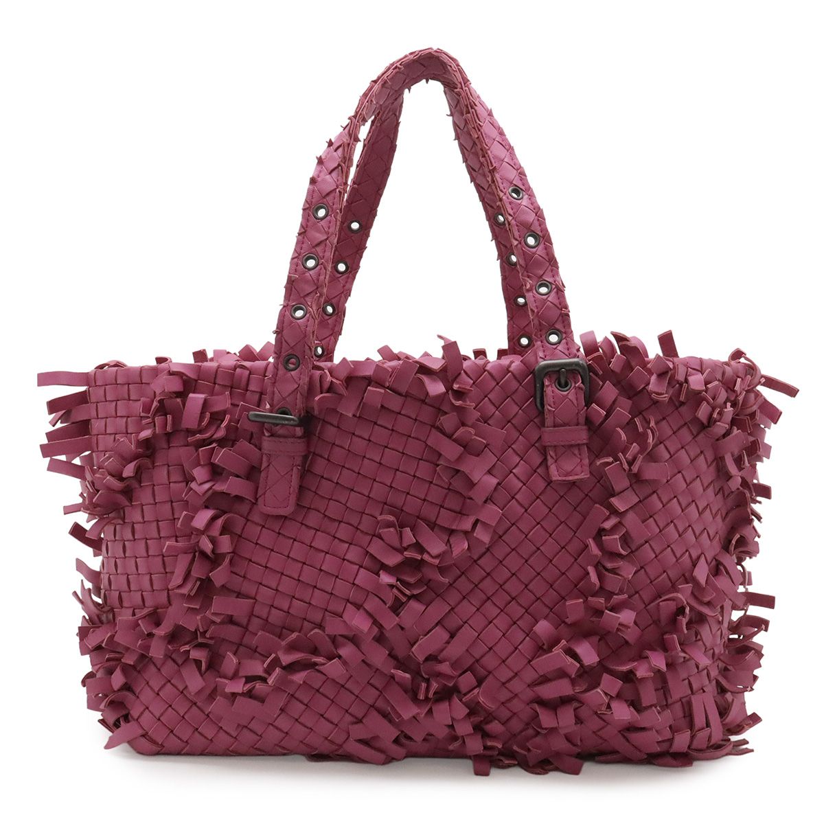 Bottega Veneta Intrecciato Fringe Tote Shoulder Bag Leather Purple Pink