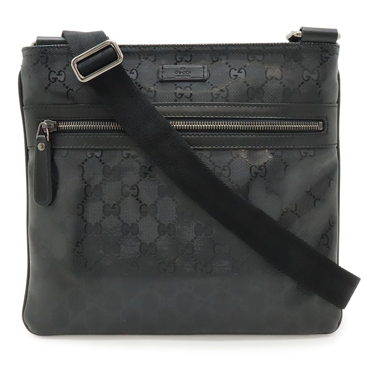Gucci GG Supreme Shoulder Bag Crossbody Leather Black Silver