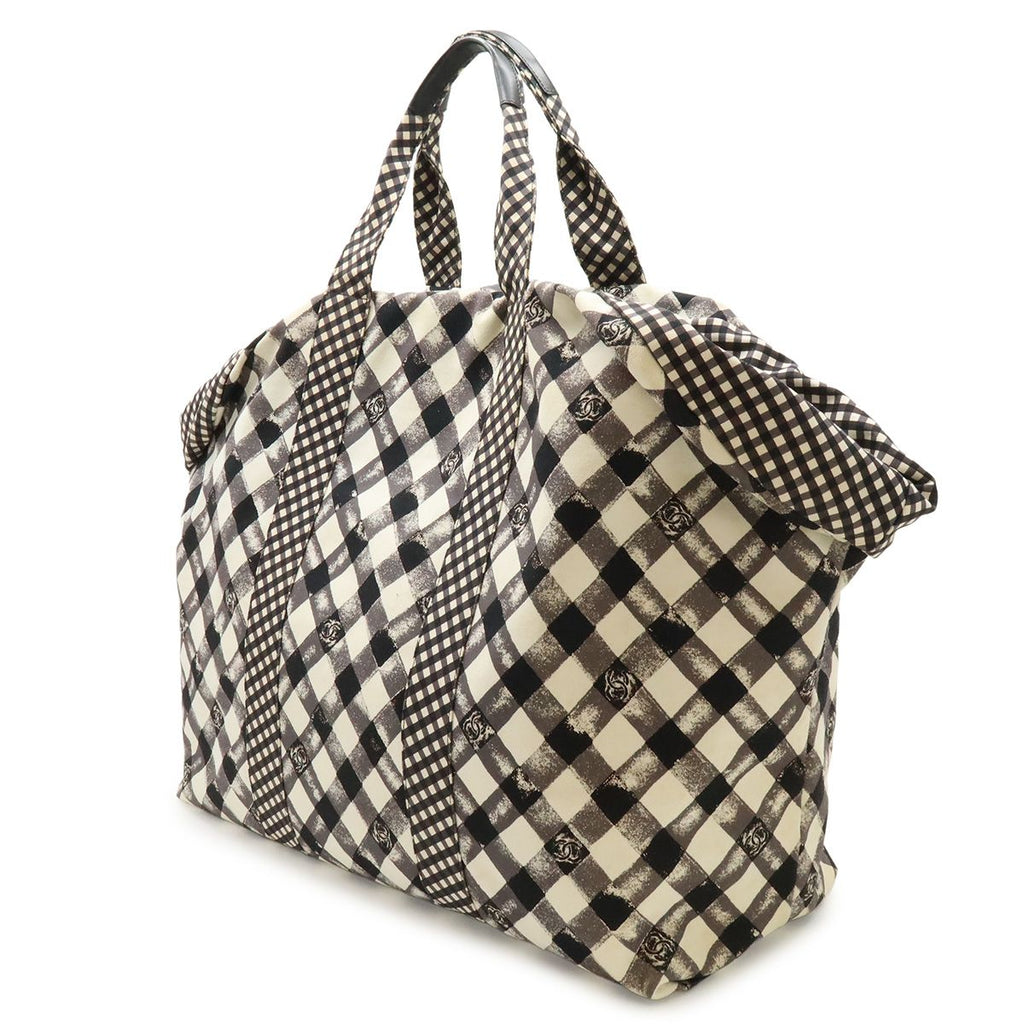 Chanel CC Logo Gingham Check Tote Big Canvas Black White Cruise Collection — view 2