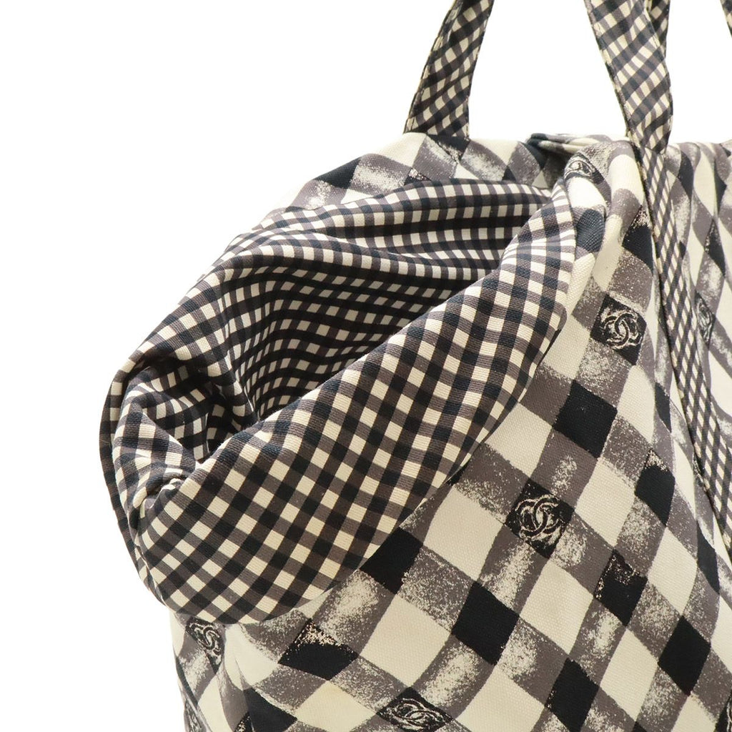 Chanel CC Logo Gingham Check Tote Big Canvas Black White Cruise Collection — view 7