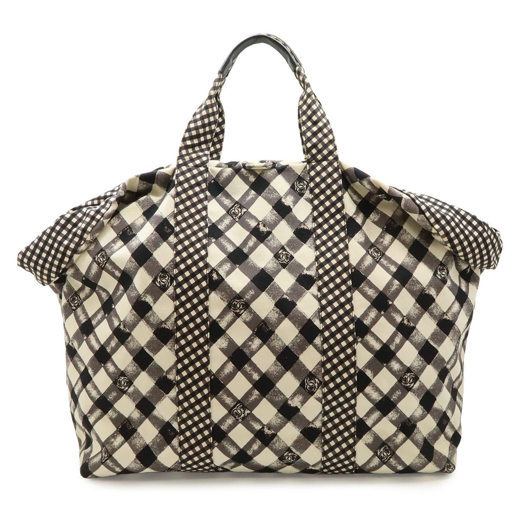 Chanel CC Logo Gingham Check Tote Big Canvas Black White Cruise Collection