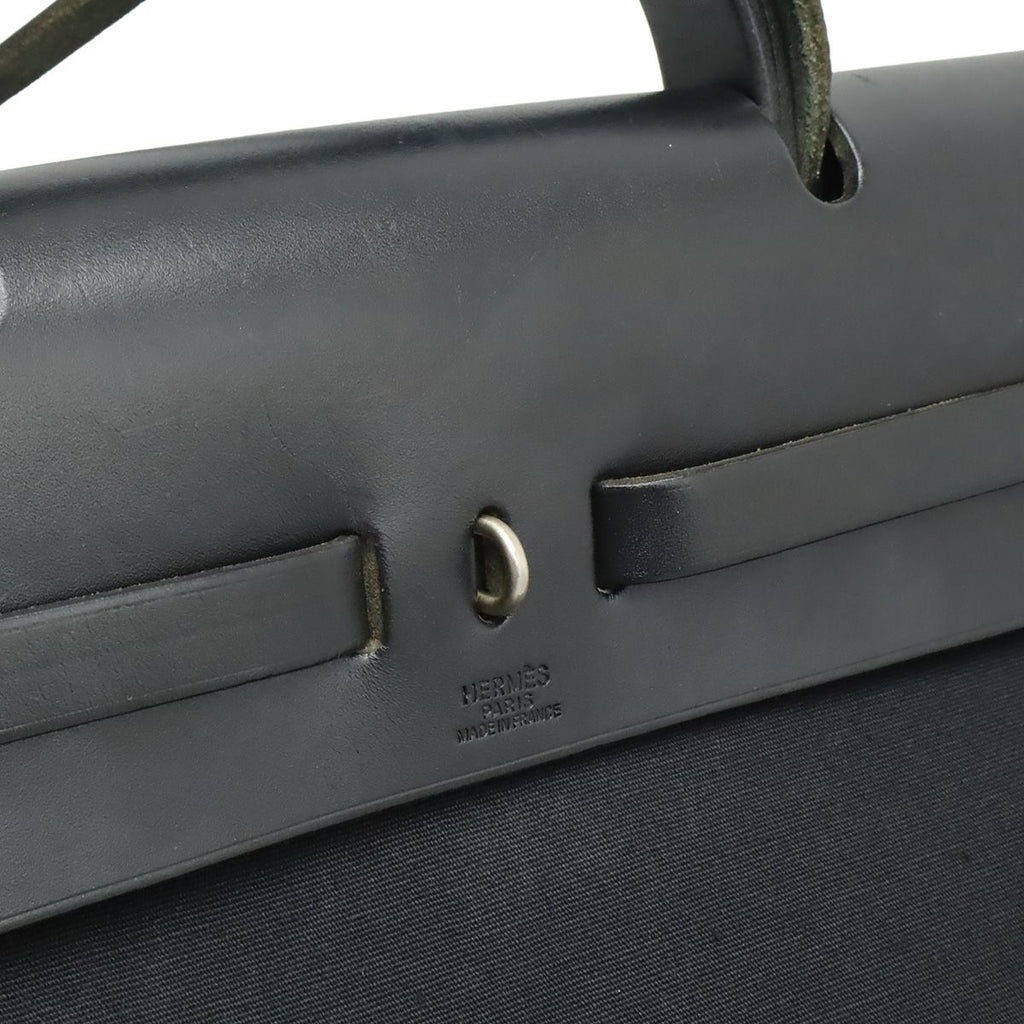 Hermes Herbag MM 2-Way Shoulder Bag Toile Officier Leather Black Silver — view 6