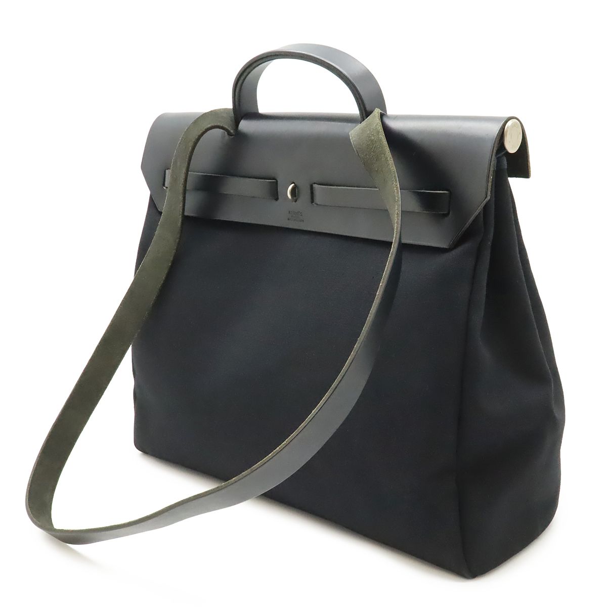 Hermes Herbag MM 2-Way Shoulder Bag Toile Officier Leather Black Silver — view 2