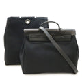 Hermes Herbag MM 2-Way Shoulder Bag Toile Officier Leather Black Silver