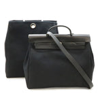 Hermes Herbag MM 2-Way Shoulder Bag Toile Officier Leather Black Silver