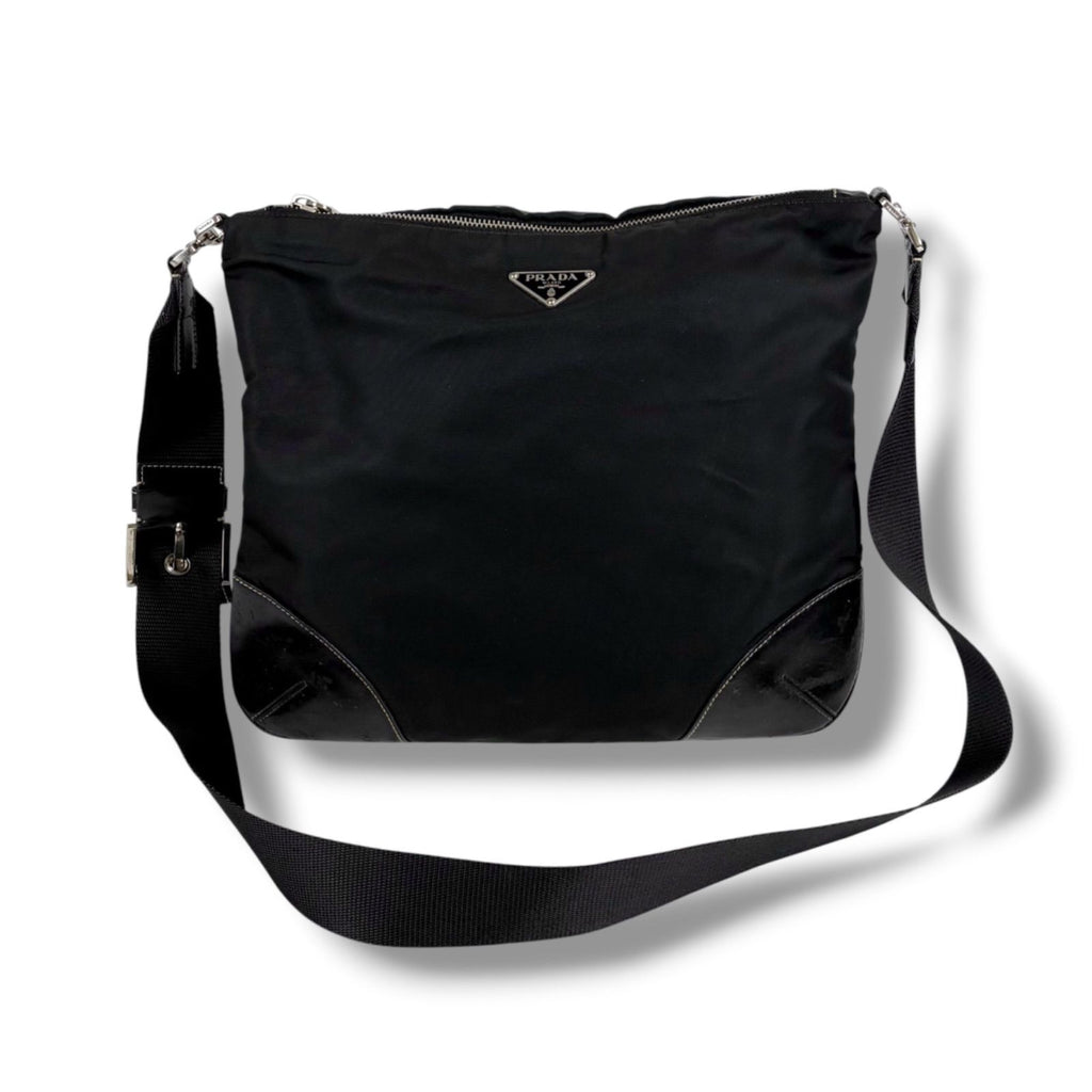 Prada Triangle Logo Shoulder Bag Cross Black Nero Tessuto