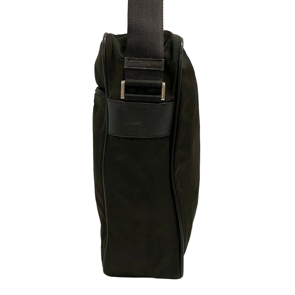 Prada Shoulder Bag Dark Green Black Leather — view 2