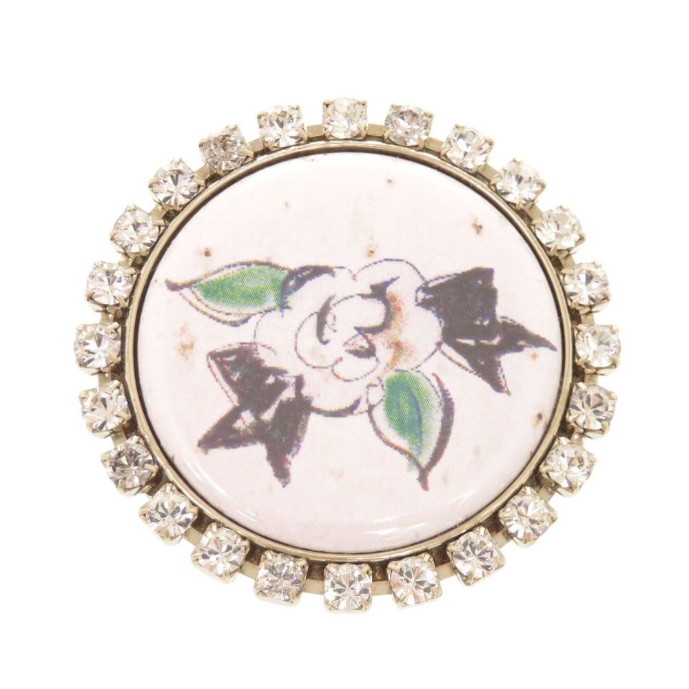 Chanel Camellia Drawing Metal Rhinestone White Brooch