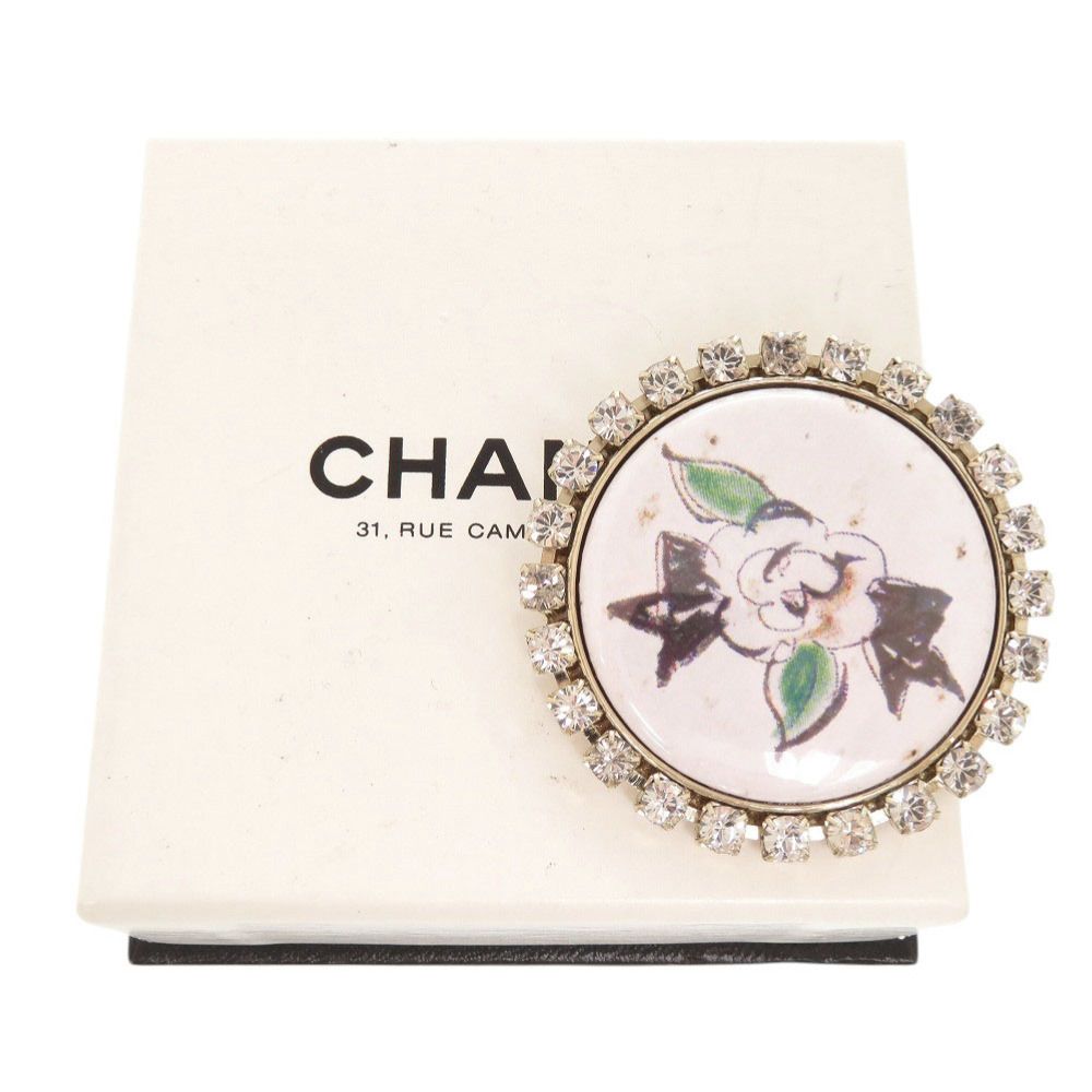 Chanel Camellia Drawing Metal Rhinestone White Brooch — view 2