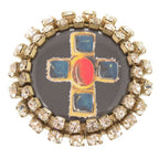 Chanel Cross Motif Metal Rhinestone Black Brooch