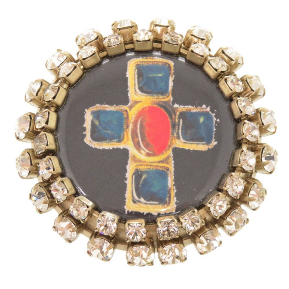 Chanel Cross Motif Metal Rhinestone Black Brooch