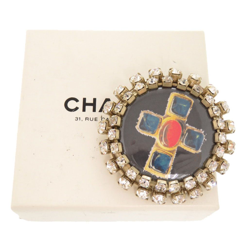 Chanel Cross Motif Metal Rhinestone Black Brooch — view 2