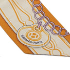 Hermes Twill Maillons Scarf Brown Beige Silk — view 2