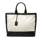 Saint Laurent Logo Sac Shopping Tote Natural Black Canvas Leather