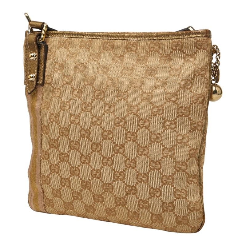 Gucci GG Canvas Sherry Line Crossbody Shoulder Bag Beige Gold Pink — view 2
