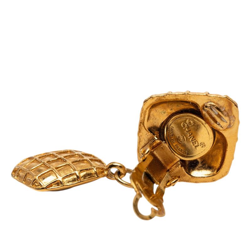 Chanel Quilted Vintage Swing Earrings Gold Plated Rhinestone — view 3