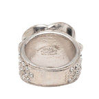 Chanel Camellia CC Logo Flower Ring Silver Black Metal Enamel Rhinestone — view 3