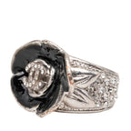 Chanel Camellia CC Logo Flower Ring Silver Black Metal Enamel Rhinestone — view 2