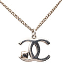 Chanel CC Logo Necklace Silver Black Metal Color Stone — view 2