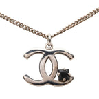 Chanel CC Logo Necklace Silver Black Metal Color Stone